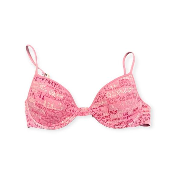 PINK VICTORIA’S SECRET Women’s Pink Graffiti Print Lightly Lined Demi Bra Size 3 - Picture 1 of 4